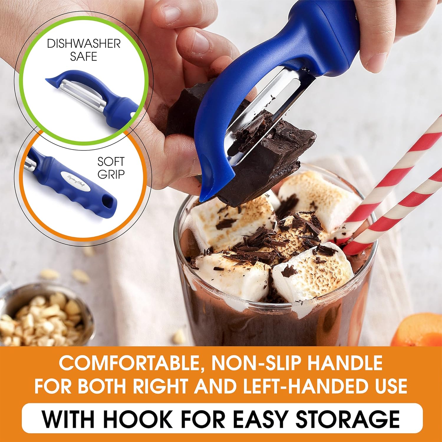 Spring Chef Premium Swivel Vegetable Peeler, Soft Grip Handle and Ultra Sharp Stainless Steel Blades - Perfect Kitchen Peeler For Veggie, Fruit, Potato, Carrot, Apple - Sapphire