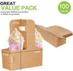 100 Pack Kraft Drink Carrier with Handles - 2 Cups or 4 Cups Assemblable Disposable Paperboard Drink Holders Great for All Your Drink and Food Delivery(2 Cup-100 Pack)