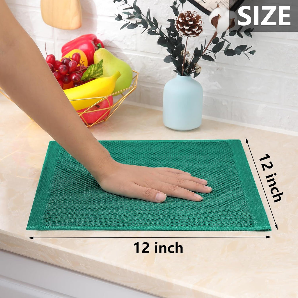 Homaxy 100% Cotton Waffle Weave Kitchen Dish Cloths, Ultra Soft Absorbent Quick Drying Dish Towels, 12 x 12 Inches, 6-Pack, Dark Green