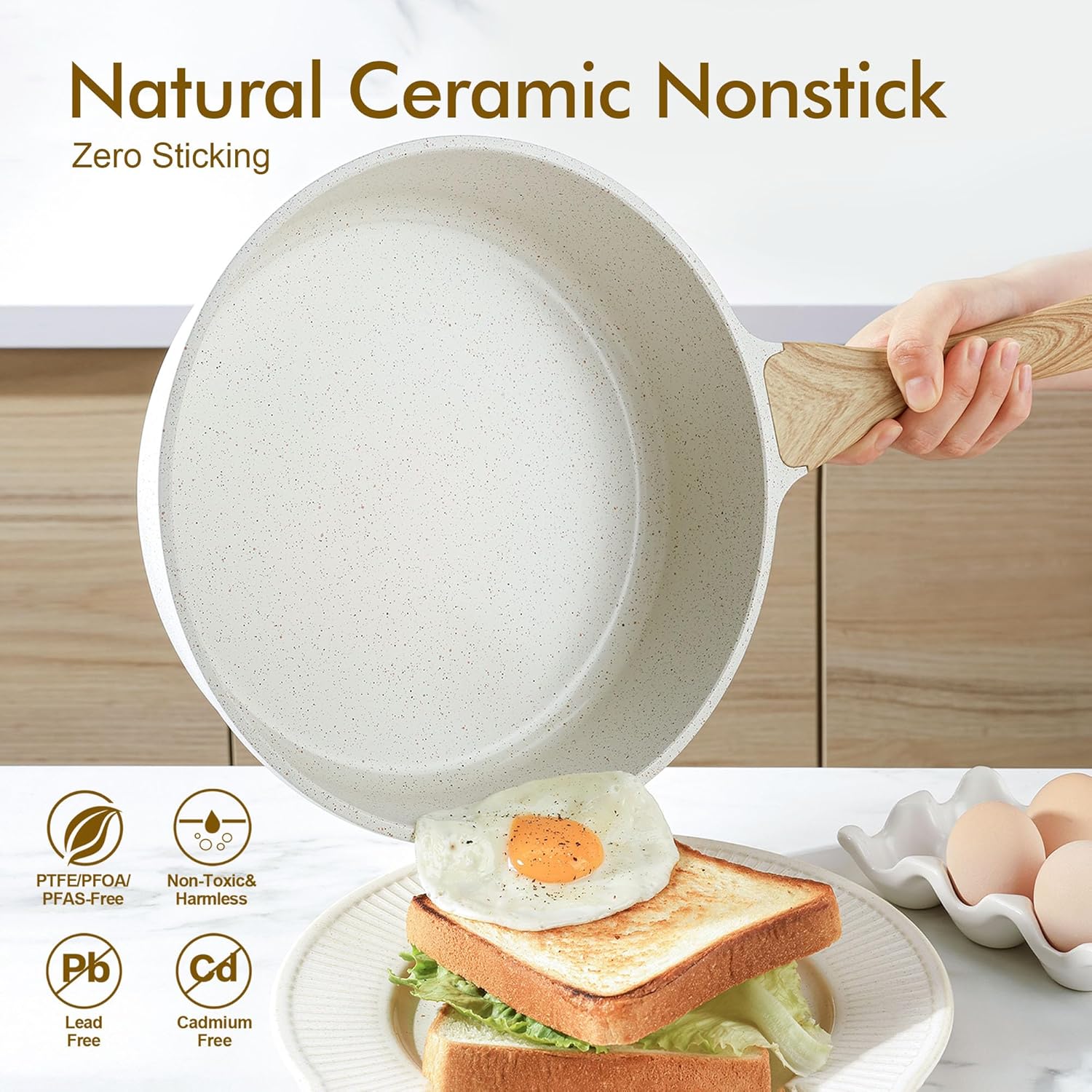 SENSARTE Nonstick Ceramic Saute Pan 12-Inch, Non-toxic Deep Frying Pan Skillet with Lid, Healthy Jumbo Cooker, Stay Cool Handle, Induction Compatible, PFOA & PFAS Free