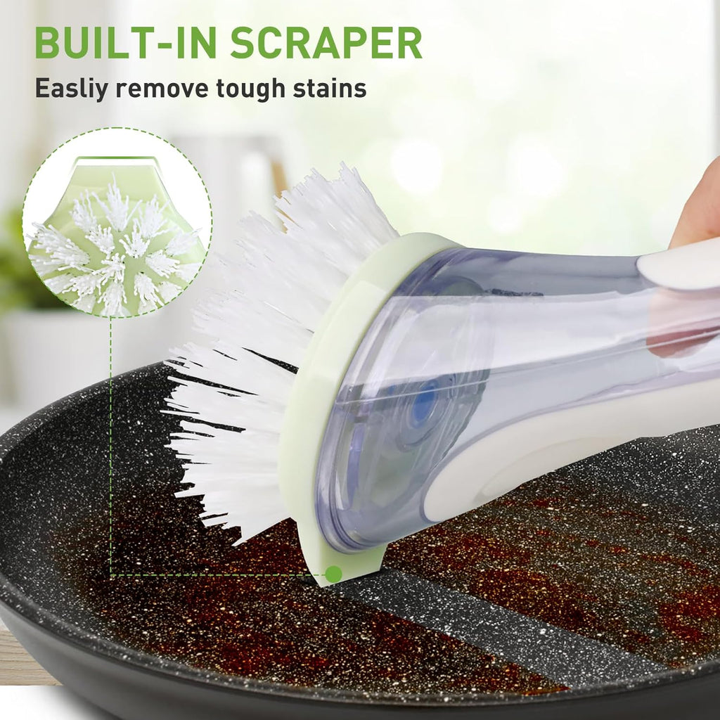 Soap Dispensing Dish Brush, 2 Dish Wand & 4 Brush Refills, Dish Scrub Brush with Soap Dispenser, Dish Soap Brush for Dishes, Pans, Sink, Pots