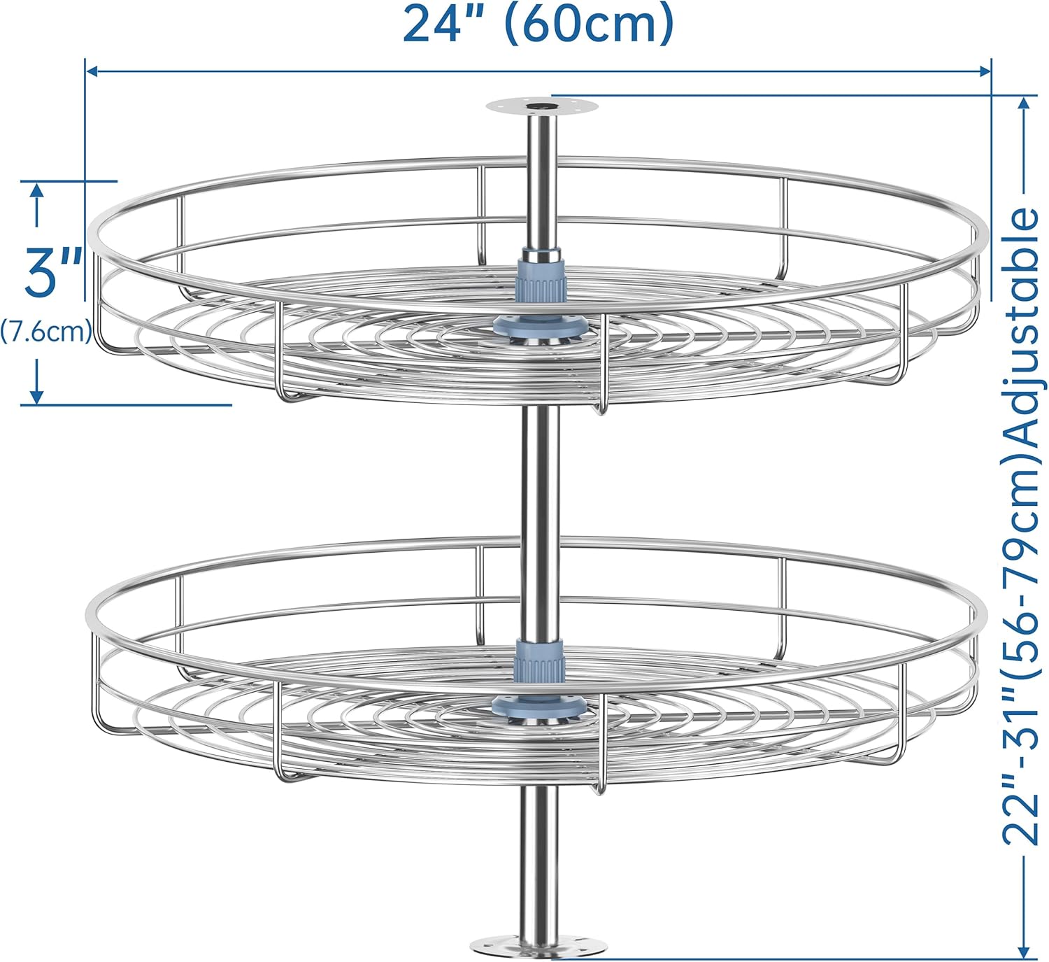 24" Lazy Susan Turntable for Cabinet - Corner Cabinet Organizer for Kitchen, Full Circle Corner Cabinet Lazy Susan Replacement Shelves Rotating Rack for Corner Base
