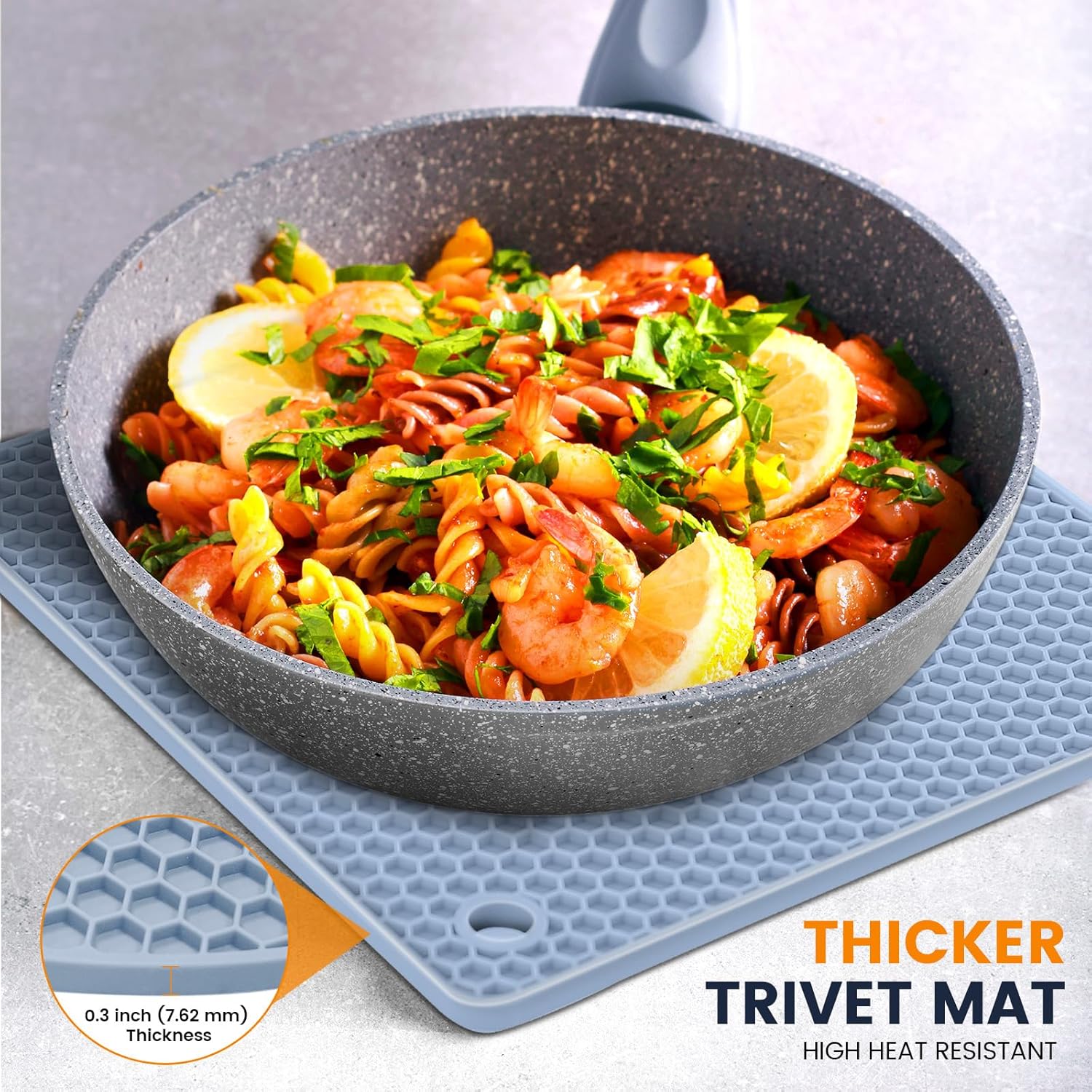 Silicone Trivet Mats 4 Heat Resistant Pot Holders Multipurpose Non-Slip Hot Pads for Kitchen Potholders, Drying mat, Jar Opener, Spoon Holder, Coaster(Nordic Blue)