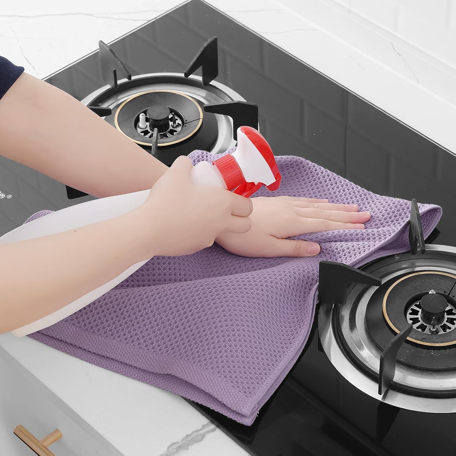 Homaxy 100% Cotton Waffle Weave Kitchen Dish Towels, Ultra Soft Absorbent Quick Drying Cleaning Towel, 13 x 28 Inches, 4-Pack, Lavender