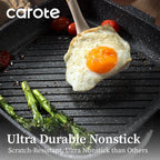 CAROTE 11 Inch Nonstick Grill Pan for Steak - Premium Granite Nonstick Coating, Square Grill Skillet, Indoor Outdoor RV Camping Use, Gas & Induction Safe, All Stovetops Compatible, PFOA Free, Black