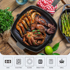 10.5 Inch Cast Iron Square Grill Pan with Tempered Glass Lid, Heavy Steak & Bacon Pans for Stove Tops