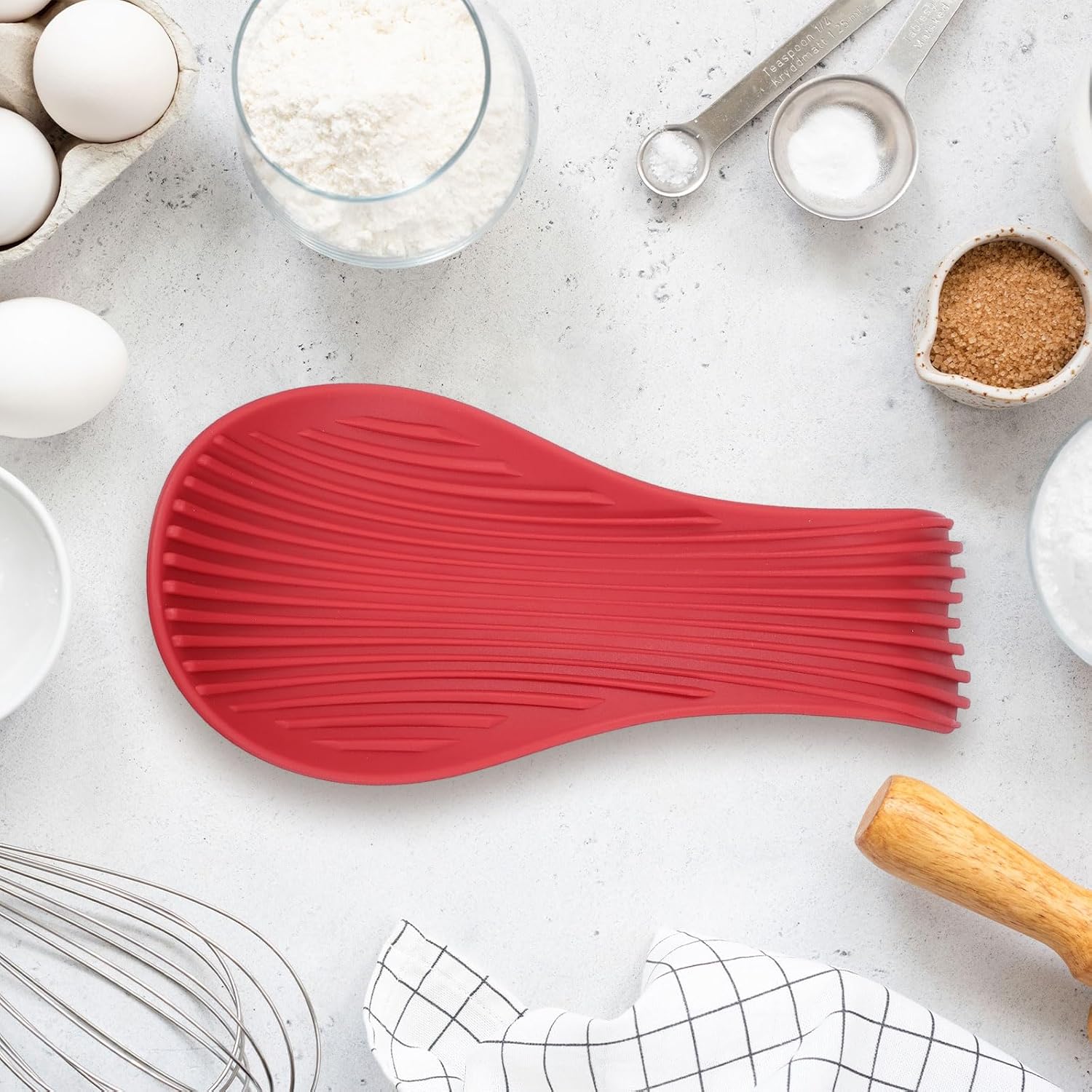 uxcell 1 Set Silicone Spoon Rest for Stove Top, Silicone Spoon Holder for Cooking Spatula, Ladle, Brush Light Grey/Purple