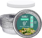 FUNSTITUTION Round Aluminum Pans with Lids (30 Pack) - 9 Inch Disposable Pie Pans - Round Aluminum Foil Pans For Baking, Grilling, Cooking, Storing, Prepping - Pie Tins with Lids