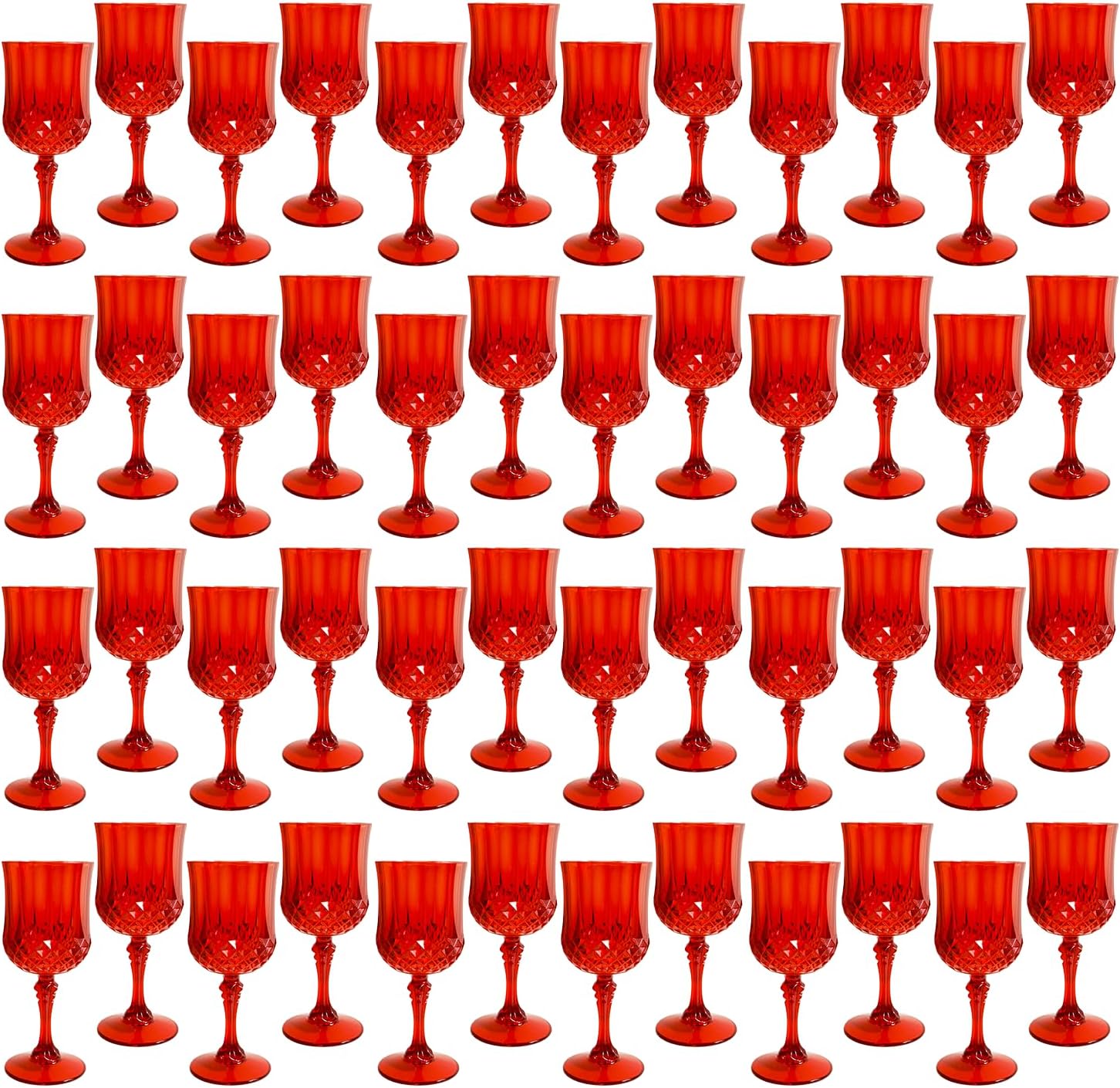 Plastic Wine Glasses，Plastic Goblets Vintage Style Cordial Drinking Glasses for Wedding Reception, Grand Event Party Supplies (48, Red)