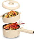 HYTRIC Hot Pot Electric with Steamer, 1.5L Portable Non-stick Frying Pan, Electric Cooker for Steak, Egg, Pasta, Ramen Cooker with Dual Power Control, Electric Pot for Office, Dorm, Camping, Yellow