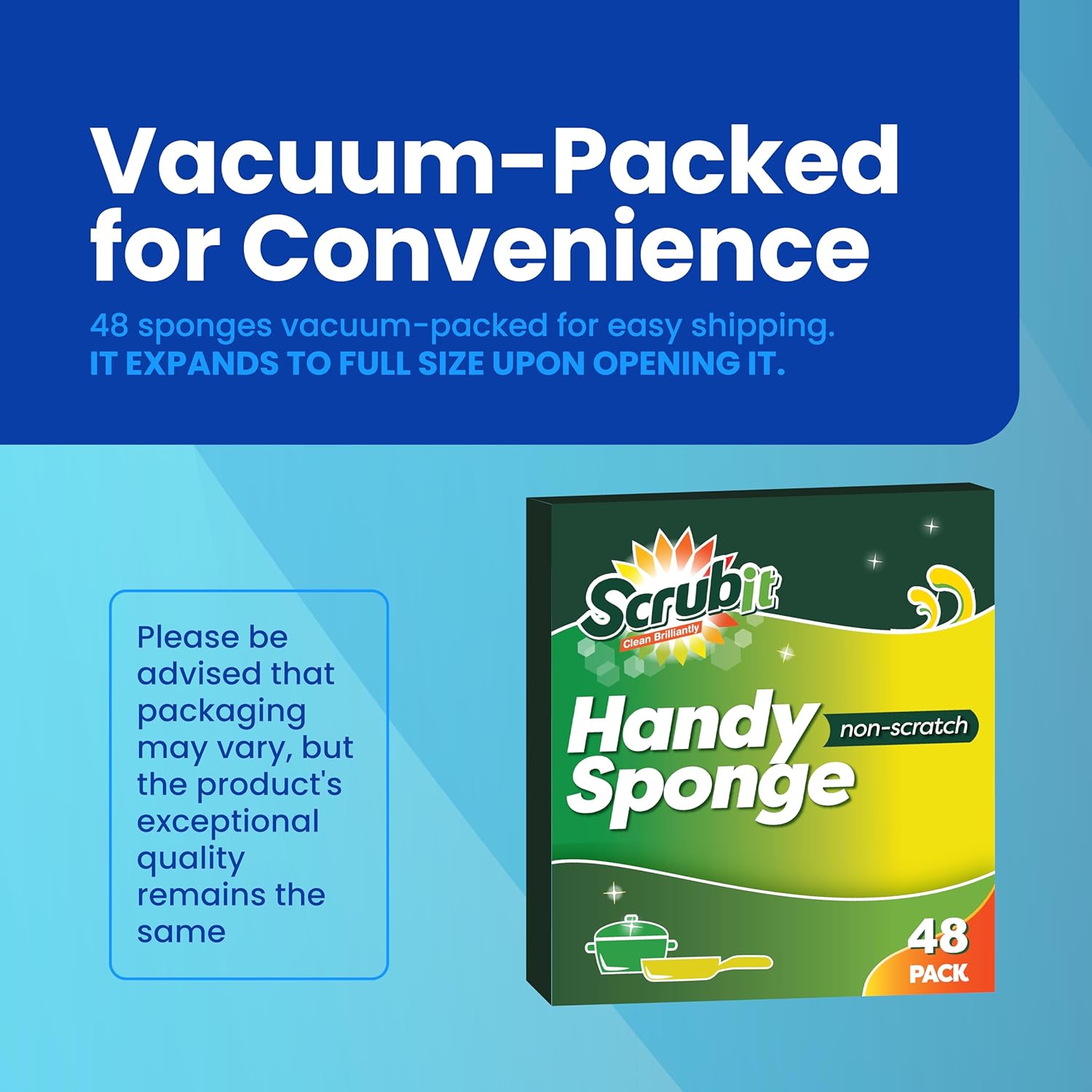 SCRUBIT 48-Count Sponges Kitchen for Dishes Cleaning - Non-Scratch Dish Scrub Sponge - Packaging May Vary, Natural Cellulose Kitchen Sponges
