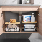 Trash Bag Dispenser Holder for Kitchen 2 Pack Laundry Room Trash Bag Holder Wall Mount Garbage Bag Dispenser Stackable Roll Holder with Bamboo Top for Countertop, Under Sink