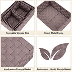 Woven Storage Baskets, Storage Bins, Cube Basket Container Baskets Storage Boxes Organizers for Clothes /Shelves/ Closet, Set of 6 (Brown)