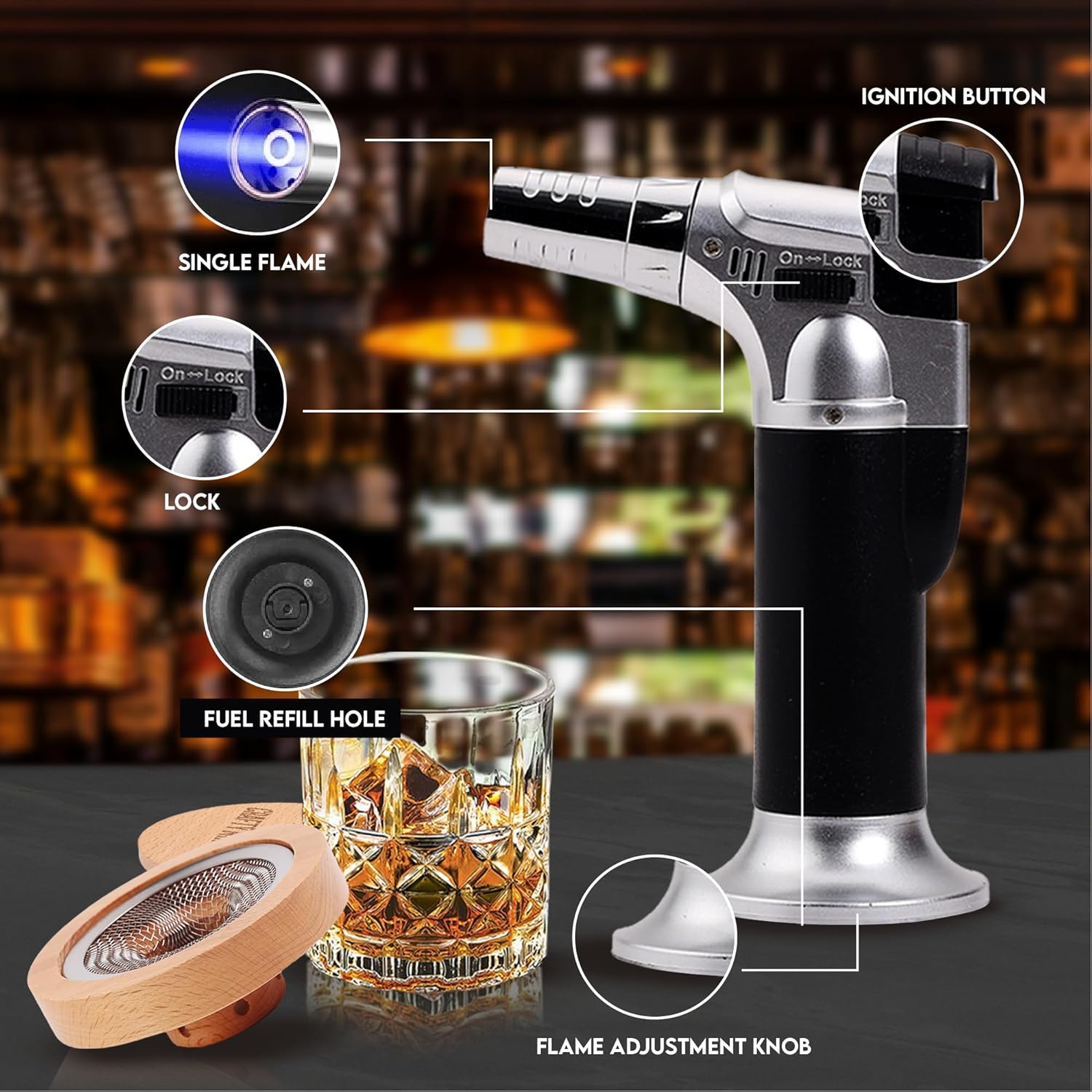 Whiskey Smoker Kit with Torch – 6 Wood Chip Flavors & 2 Glasses – Cocktail Smoker Infuser Set for Old Fashioned and Bourbon– Birthday Gifts for Men, Dad, Husband and Boyfriend(Butane Not Included)