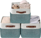 DECOMOMO Storage Baskets for Shelves - Fabric Storage Bins, Linen Closet Organizers and Storage (Green & White, Large - 3 Pack)