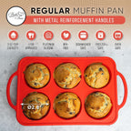 Regular Size 6 Cup Silicone Muffin Pans for Baking - Non-Stick Silicone Cupcake Pans, Easy-Release, Metal Handles, BPA-Free, Dishwasher & Oven Safe, Even Baking Muffin Tray