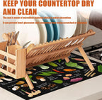 Vegetables Dish Drying Mat for Kitchen Counter Microfiber Absorbent Dish Kitchen Drying Mat Draining Reusable Washable for Dishes/Utensils/Counterto