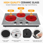 Sunvivi 1800W Triple Burner Portable Electric Ceramic Stove – Knob Control, Indicator Light, Compatible with All Cookware, Ideal for Multiple Cooking Scenarios, Silver