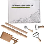 Complete 6 Pcs Pasta Making Tool Set Includes Two Ravioli Stamp Maker Cutter And Roller Wheel Set, Two Pasta Rolling Pins, Gnocchi Board By Cotswold Homeware Co