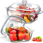 Maxcheck 2 Pieces Glass Casserole Dish with Lid Baking Casserole Dish Covered Cookware Microwave Bowls with Handle for Kitchen Restaurant Home Party Cooking, Oven Safe (Square, 0.8L/ 1.5L)