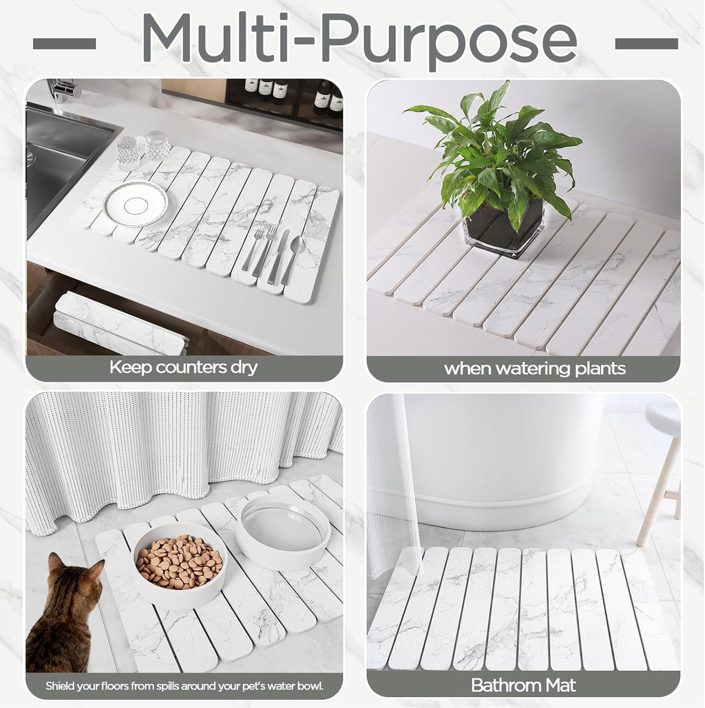 Stone Drying Mat for Kitchen Counter, White Fish Belly Stone Dish Drying Mat - Diatomite Water Absorbing Drying Stone for Kitchen Counter Mat, Quick Dry Stone Mat Kitchen for Cups Dishes Bottles.