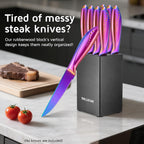 WELLSTAR 5-Inch Steak Knife Holder Only– Wooden Knife Block with 8 Slots (No Knives Included) – Compact, Space-Saving Design for 5" Steak Knives – Sturdy Wood Storage Organizer
