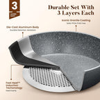 Kitchen Academy Granite Nonstick Cookware Set - 17 Piece Gray Cooking Pans Set, Induction Pots and Pans Set Non Stick, PFOA & PFOS Free.