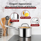 P&P CHEF 1 Quart & 2 Qruat Saucepan with Lid Set, Stainless Steel Small Cooking Pot Induction Sauce Pan for Pasta Soup, Ergonomic Handle & Tri-ply Base, Dishwasher Safe, 2 Pan