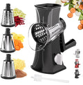 3-in-1 Rotary Cheese Grater Vegetable Slicer, 3 Interchangeable Blades Food Shredder with Anti-Slip Reinforced Suction Base, Kitchen Mandoline Chopper (Black)