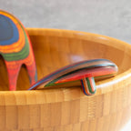 Totally Bamboo Baltique Marrakesh Collection Salad Hands Serving Utensil Set, Colorful Wooden Salad Servers