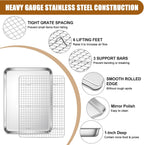 E-far Stainless Steel Baking Sheet with Wire Rack Set, 16” x 12” Cookie Sheet Baking Pan for Oven, Rimmed Large Metal Tray with Cooling Rack for Cooking Roasting, Non-Toxic & Dishwasher Safe