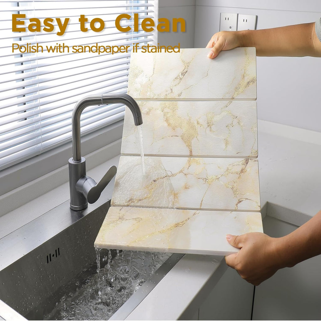 Stone Drying Mat for Kitchen Counter, White with Gold Veins Stone Dish Drying Mat - Diatomite Water Absorbing Drying Stone for Kitchen Counter Mat, Quick Dry Stone Mat Kitchen for Cups Dishes Bottles.
