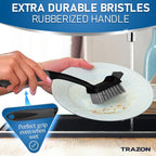 Dish Brush Set of 5 with Holder - Kitchen Scrub Brushes with Non-Slip Long Handle for Cleaning, Scrubber, Dishwashing, Dishes, Bottles, Straws, Cups, Pots & Sink, Black