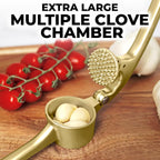Zulay Kitchen Large Premium Garlic Press Set - Bigger Bowl for Bigger Garlic - Rust Proof & Dishwasher Safe Garlic Mincer Tool - Easy-Squeeze, Easy-Clean Silicone Garlic Peeler & Brush (Gold)