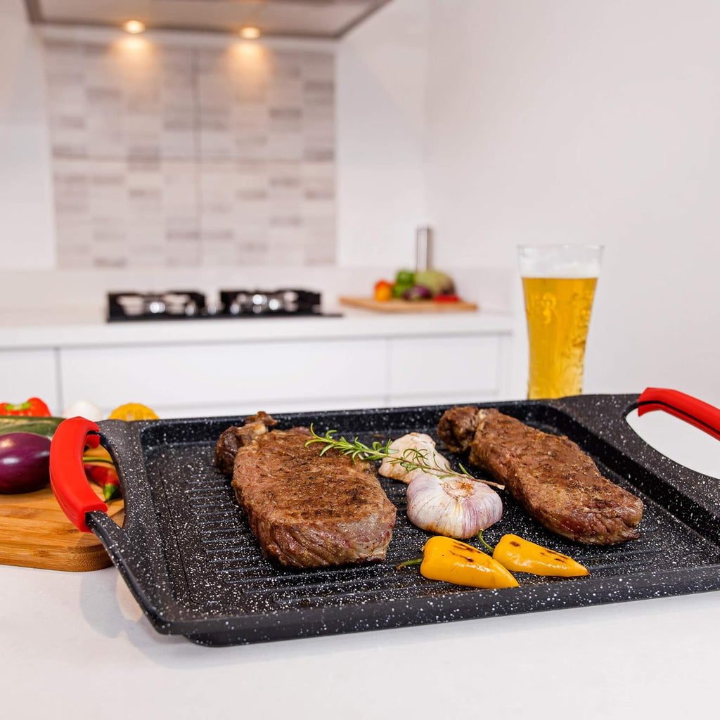 Moss & Stone Griddle Aluminum Bbq, 18x10.5 Rectangle Grill Pan for Indoor Cooking, Non-stick Flat Top Griddle Pan for Stove, For Fish Vegetables & As Steak Pan, StoveTop Induction Grill