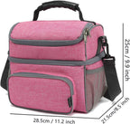 FlowFly Double Layer Cooler Insulated Lunch Bag Adult Lunch Box Large Tote Bag for Men, Women, With Adjustable Strap,Front Pocket and Dual Large Mesh Side Pockets