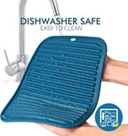 HOTEC BPA Free Silicone Trivets for Hot pots and Pans, 446℉ Heat Resistant for Kitchen Counter Dish Drying Mat, Set of 2 Classic Blue