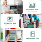 Hidden-Handle Bento Box Adult Lunch Box, Leak-Proof Lunch Containers for Adults & Kids, 2-Layer 5-Compartment 6 Cup with Utensils, Green
