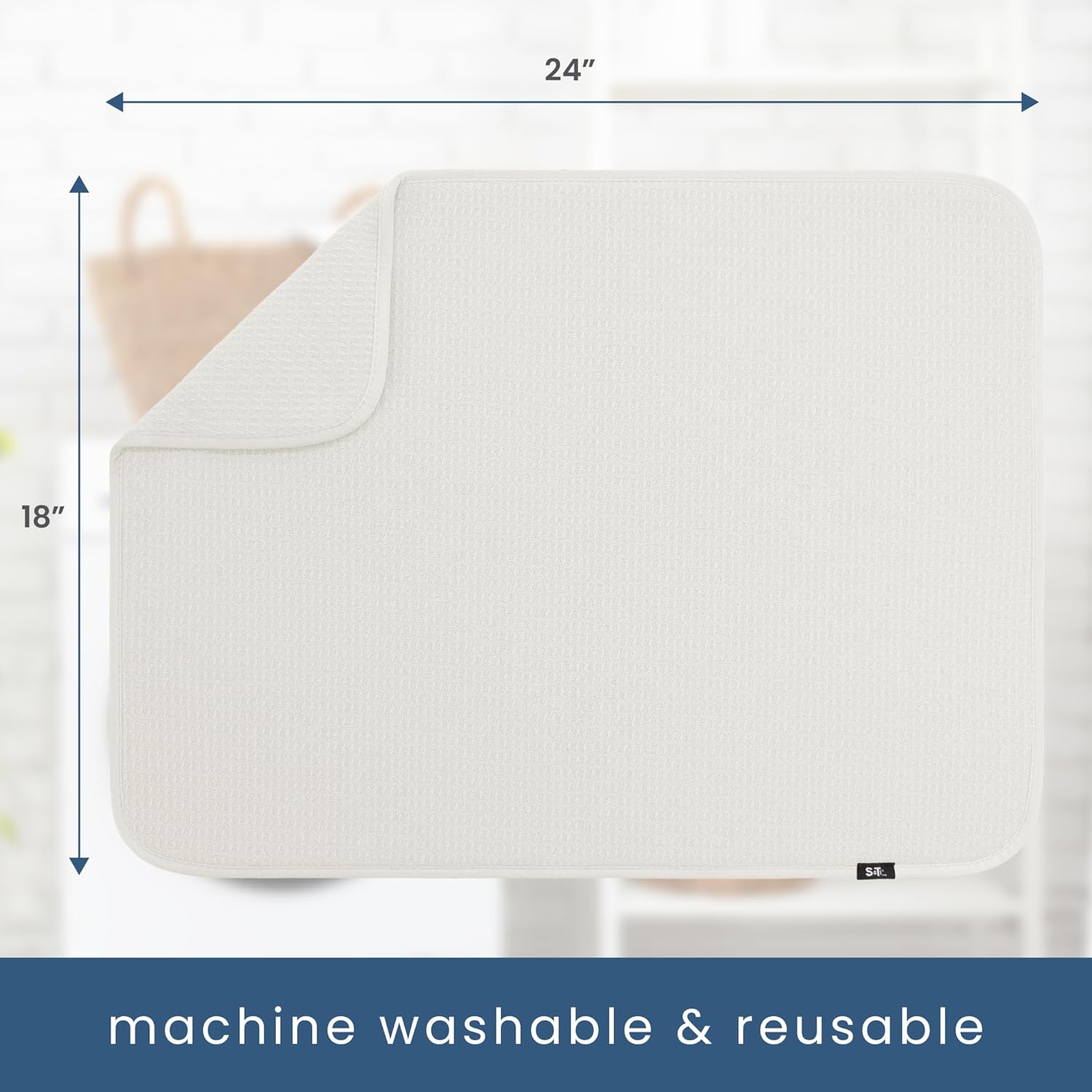 S&T INC. Dish Drying Mat XL, 18” x 24”, Absorbent Microfiber Kitchen Counter Mat, Dish Drying Pad for Dishes, Utensils, Pots and Pans, Extra Large, Cream
