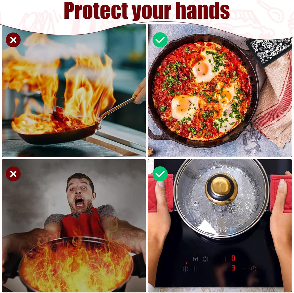 Geiserailie 8 Pieces Pan Handle Sleeve Heat Resistant Pot Sleeve Grip Non-Slip Skillet Pot Holder Machine Washable Cast Iron Handle Cover Cotton Assist Holder, 4 Styles, 3 x 6 Inch(Retro Style)