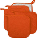 100% Cotton Kitchen Everyday Basic Terry Pot Holder Heat Resistant Coaster Potholder for Cooking and Baking Set of 5 Orange