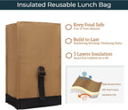SUNNY BIRD Insulated Lunch Bag Rolltop Lunch Box Tote Bag for Women, Men, Adults and Teens (Brown)