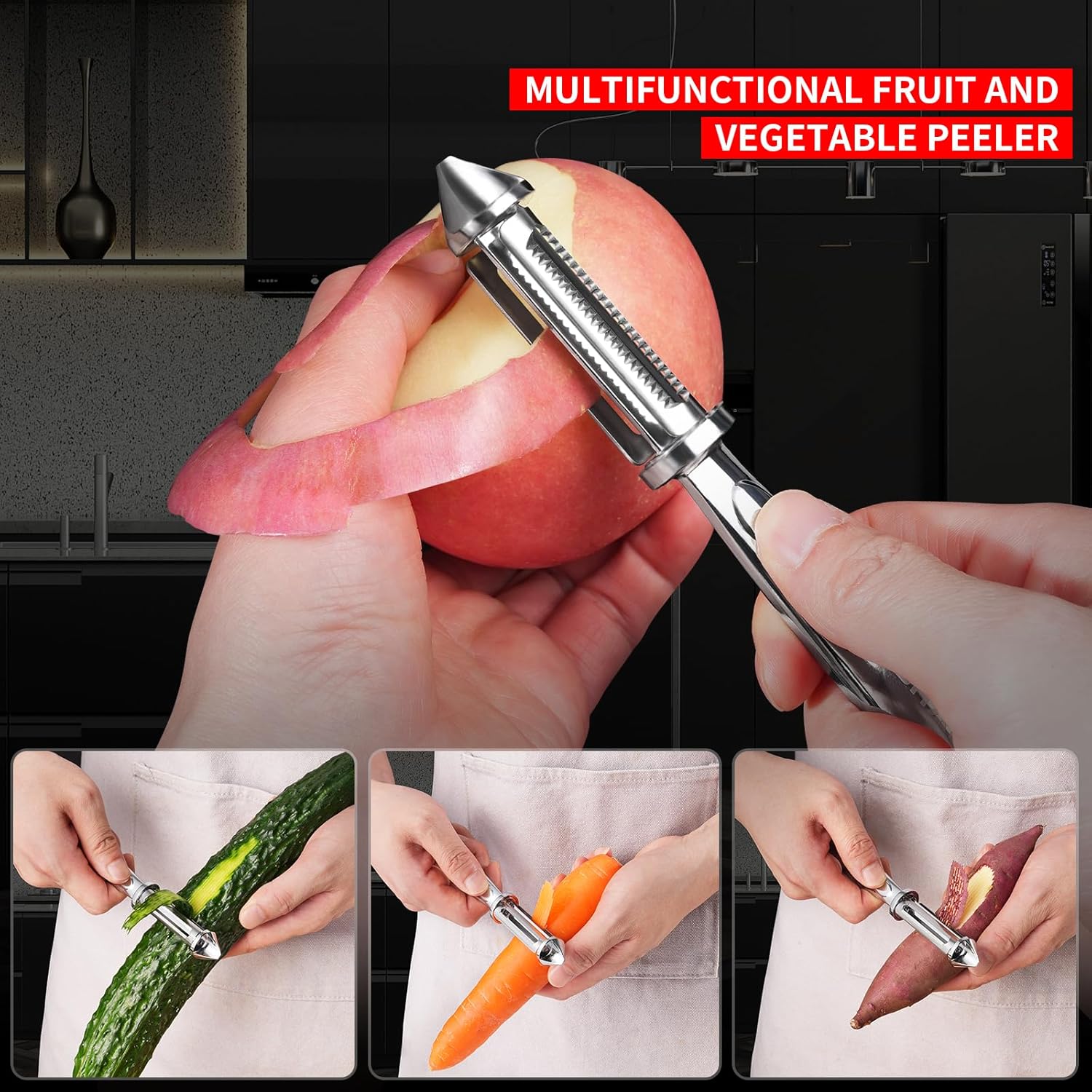 MAD SHARK Ultra Sharp Peeler,Flat/Serrated Blade 2 in 1–10 Years No-Rust,I-Shaped Stainless Steel Peelers,Vegetable Peeler with Ergonomic Non-Slip Handle,Potato Peelers for Kitchen 2pc