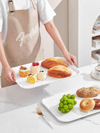 Blue Boat 14" x 10" Serving Trays Set of 4 White, Dinner Tray, Light Weight Easy to Clean Sturdy Stackable Melamine Serving Tray with Handle, Fruit, Snacks, and Desserts Trays