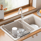 JAQ Dish Drying Rack in-Sink, 304 Stainless Steel Dish Drainer with Stainless Steel Silverware Holder Over Inside Sink-Adjustable 15.16" to 20.59" Maximium 13 Upright Dishes