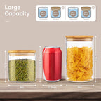 32oz & 21oz - 4 Pack Glass Jars with Bamboo Lids, Glass Pantry Storage Containers with Airtight Lids, Round Air Tigh Food Storage Canisters for Cereal, Pasta, Flour, Sugar, Best for Kitchen Organizer