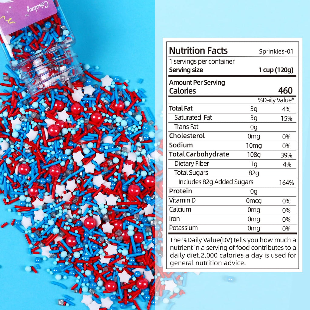 Cobakey Patriotic Sprinkles for Baking, Red White and Blue Sprinkles for Cupcakes, 4th of July Sprinkles Perfect for Independence Day Dessert Party 4.23 Ounce