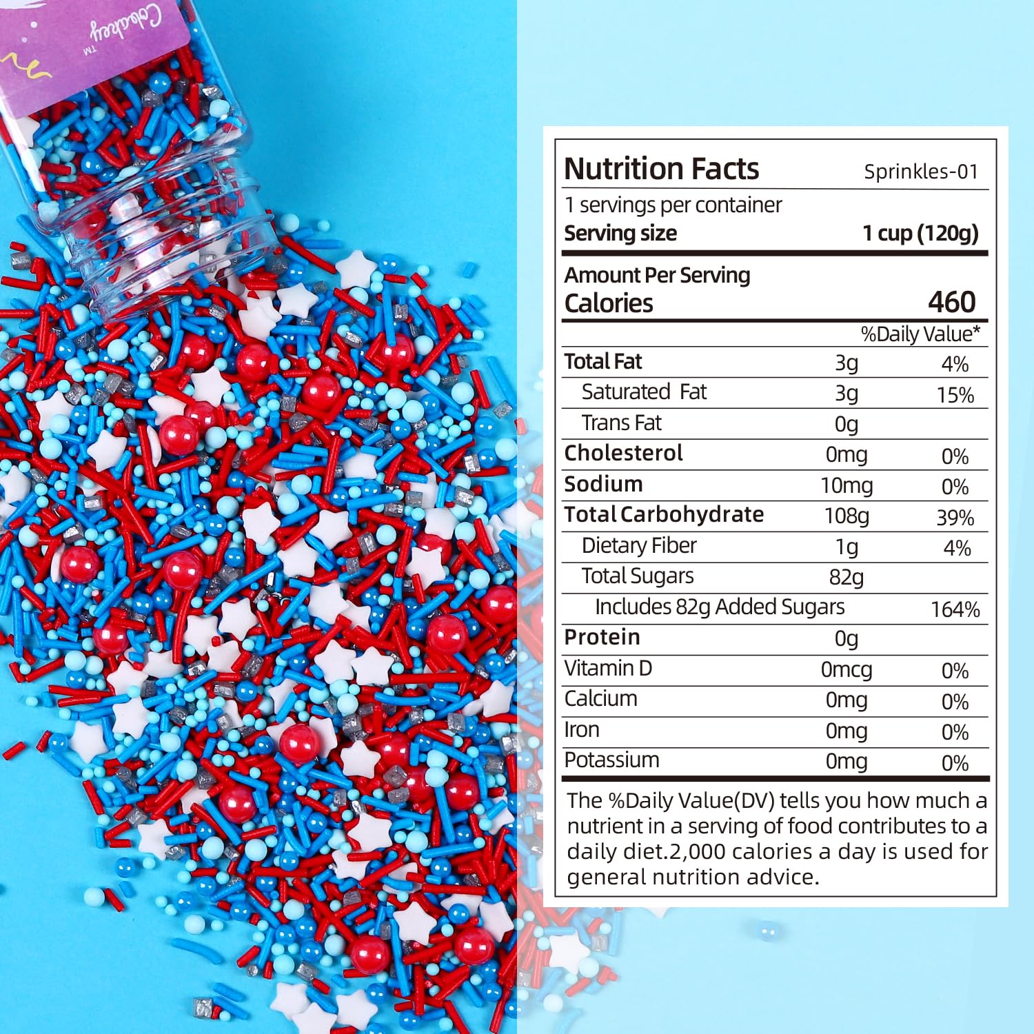 Cobakey Patriotic Sprinkles for Baking, Red White and Blue Sprinkles for Cupcakes, 4th of July Sprinkles Perfect for Independence Day Dessert Party 4.23 Ounce
