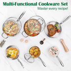 E-far 10-Piece Stainless Steel Cookware Set, Induction Pots and Pans Set with Tri-Ply Base, Non-toxic Kitchen Cooking Set w/Frying Pan, Saucepan, Saute Pan, Stockpot with Lids, Oven & Dishwasher Safe