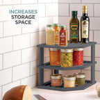 Cabinet Organizer Shelf - Bamboo Corner Rack for Kitchen Counter, Cabinet Space Saver for Plates, Dishes, Bowls, Bread Pantry, Bathroom Storage or Countertop Stand, Grey